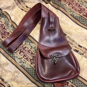 🔥Burgundy Leather Belt Bag with Glossy Finish & Metal Clasp 100% leather…